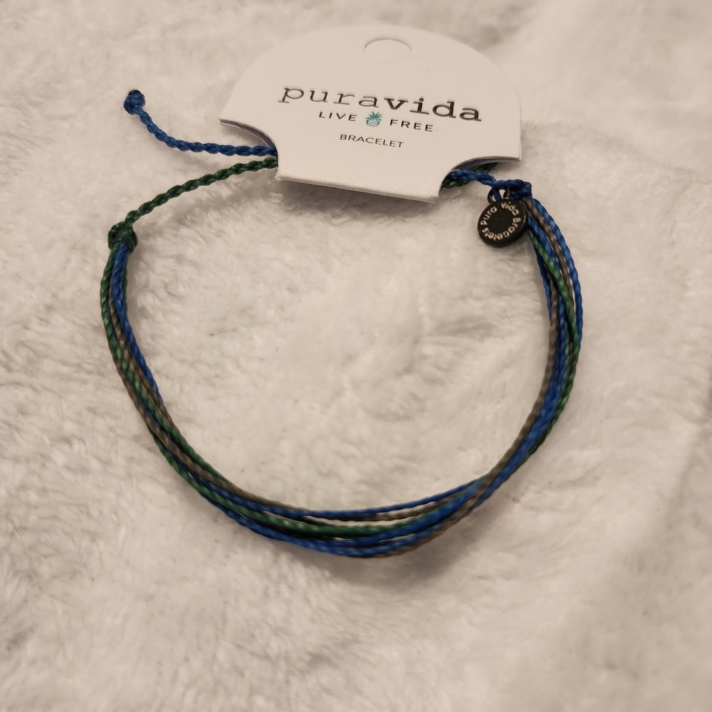Pura Vida Blue and Green Bracelet Waterproof B Corp